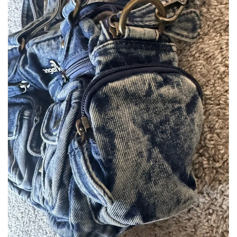 Angel Kiss Distressed Denim Shoulder / Adjustable Crossbody Purse 15 Pockets!